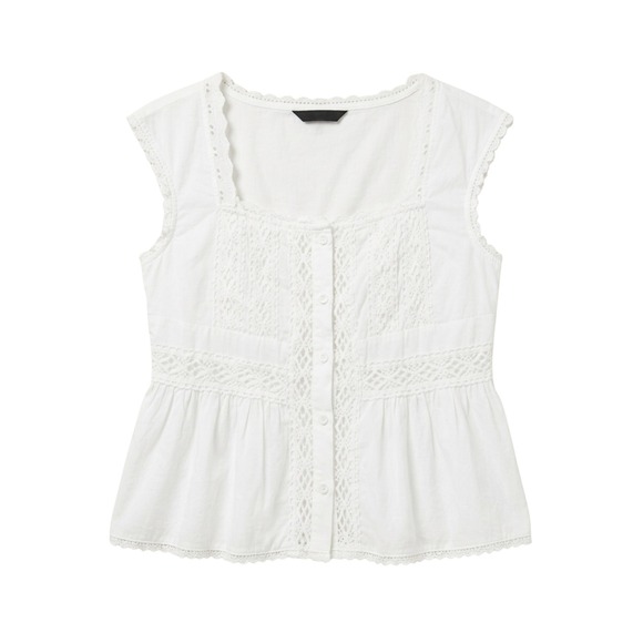 Dazy Tops - Dazy White Lace Boho Peplum Top Large Y2K Western Festival Crochet Button Up
